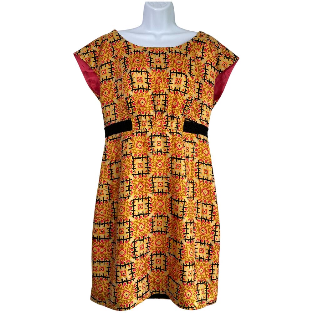 Phoebe Couture Womens Silk Sheath Dress Abstract Print Size 12 Artsy Avant Garde